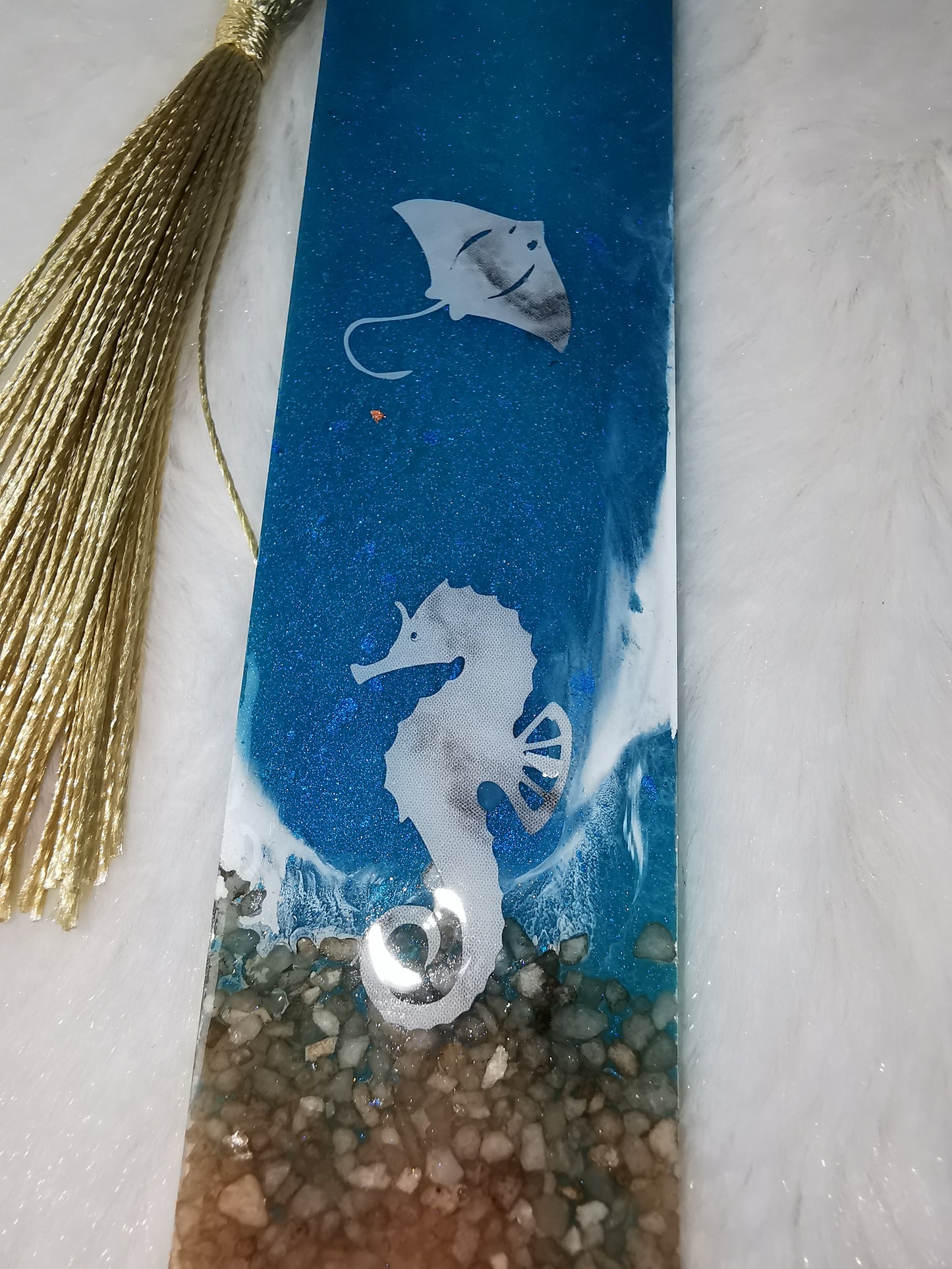 Marque page effet mer avec hypocampe