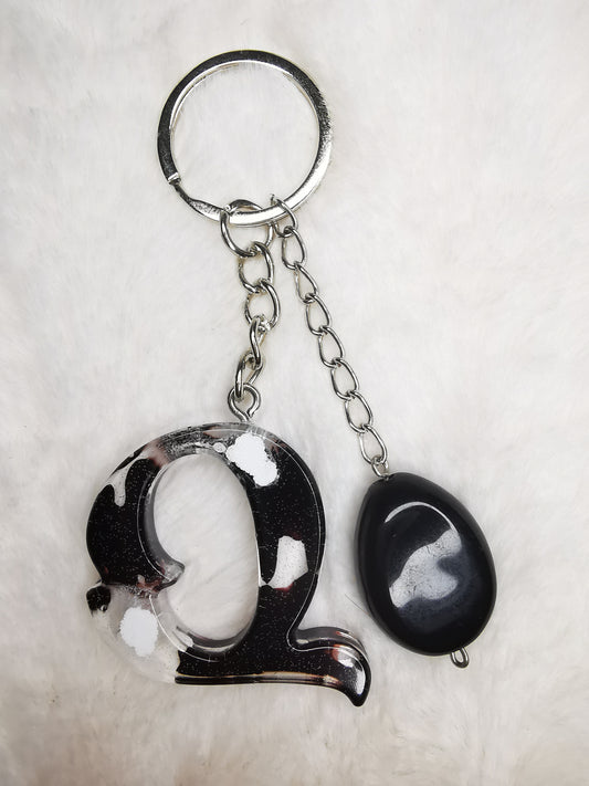 Porte clé lettre Q noir et blanc