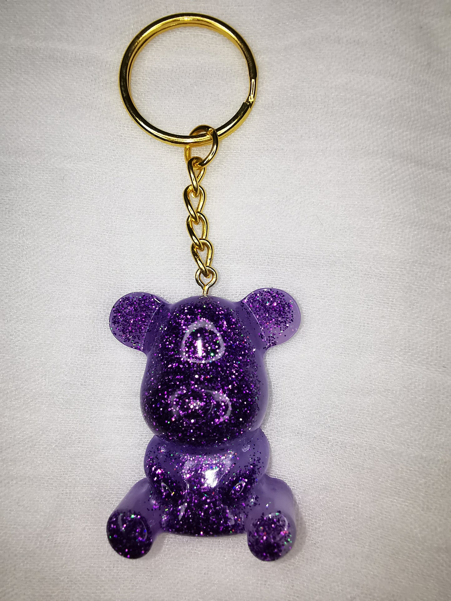 porte clé ourson violet pailleté