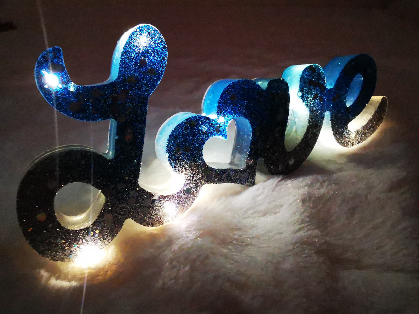 Love décoratif bleu et gris pailletté avec led ( st valentin)