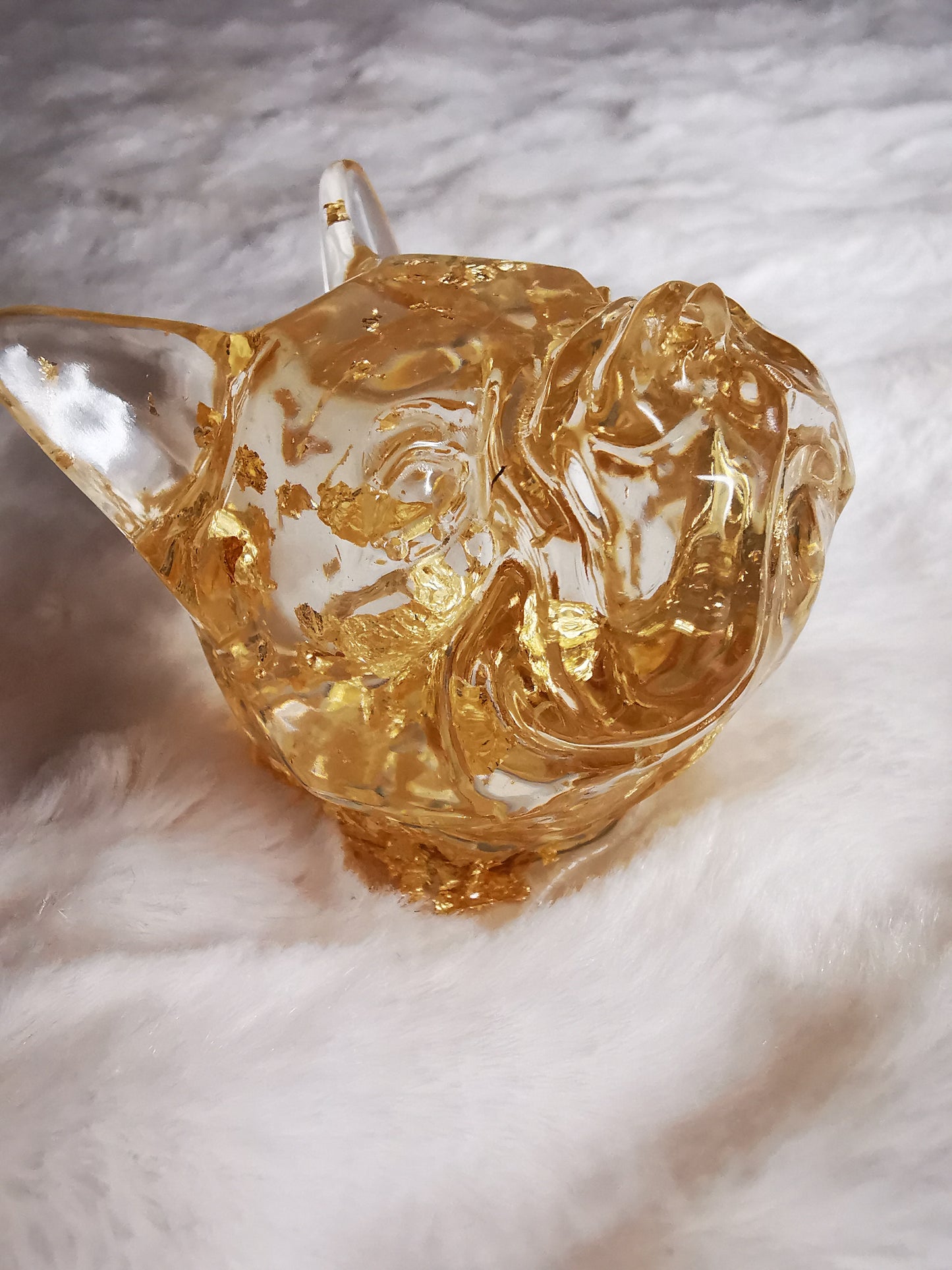 Bouledog français décoratif transparent avec feuilles d'or