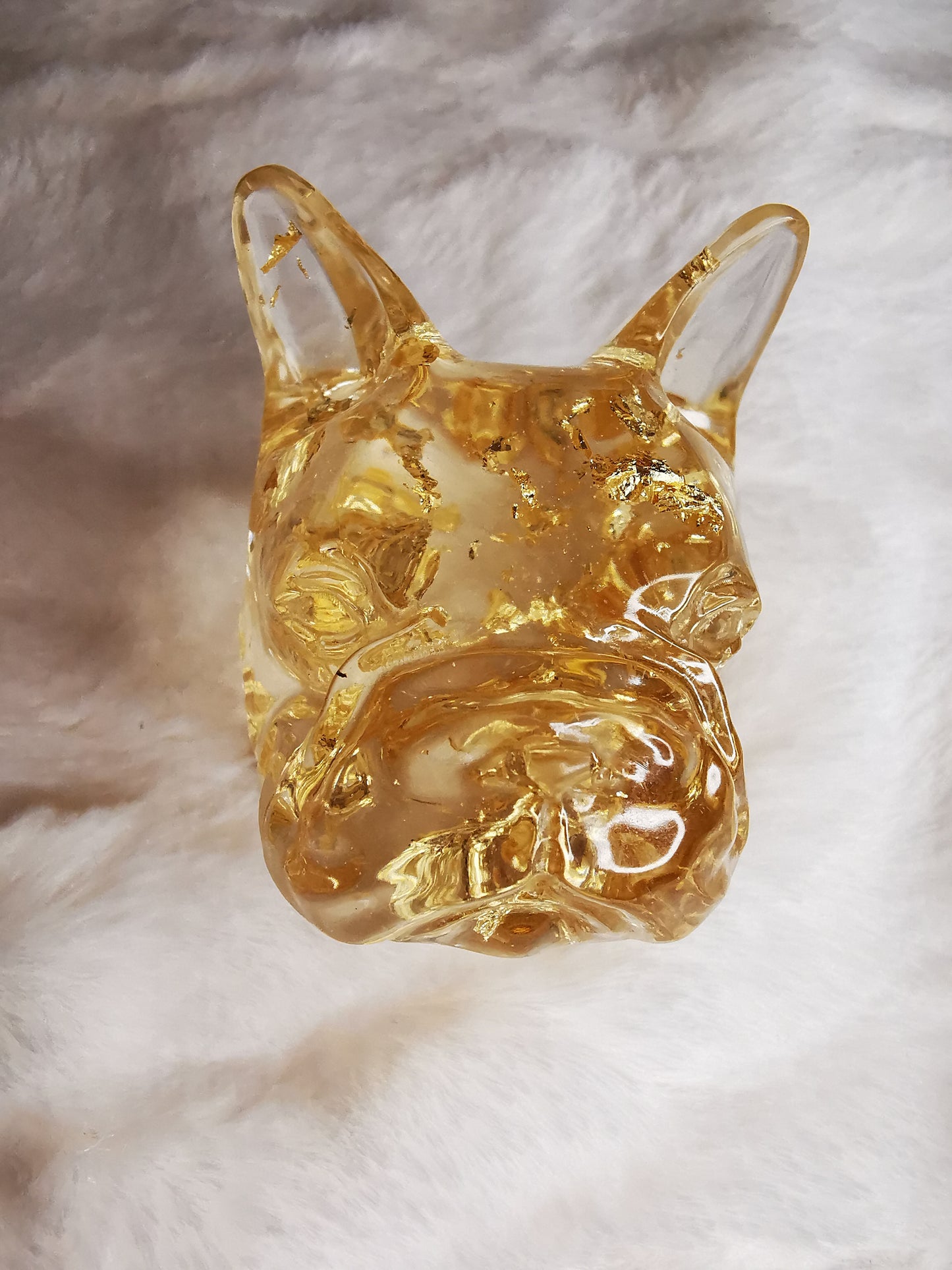 Bouledog français décoratif transparent avec feuilles d'or