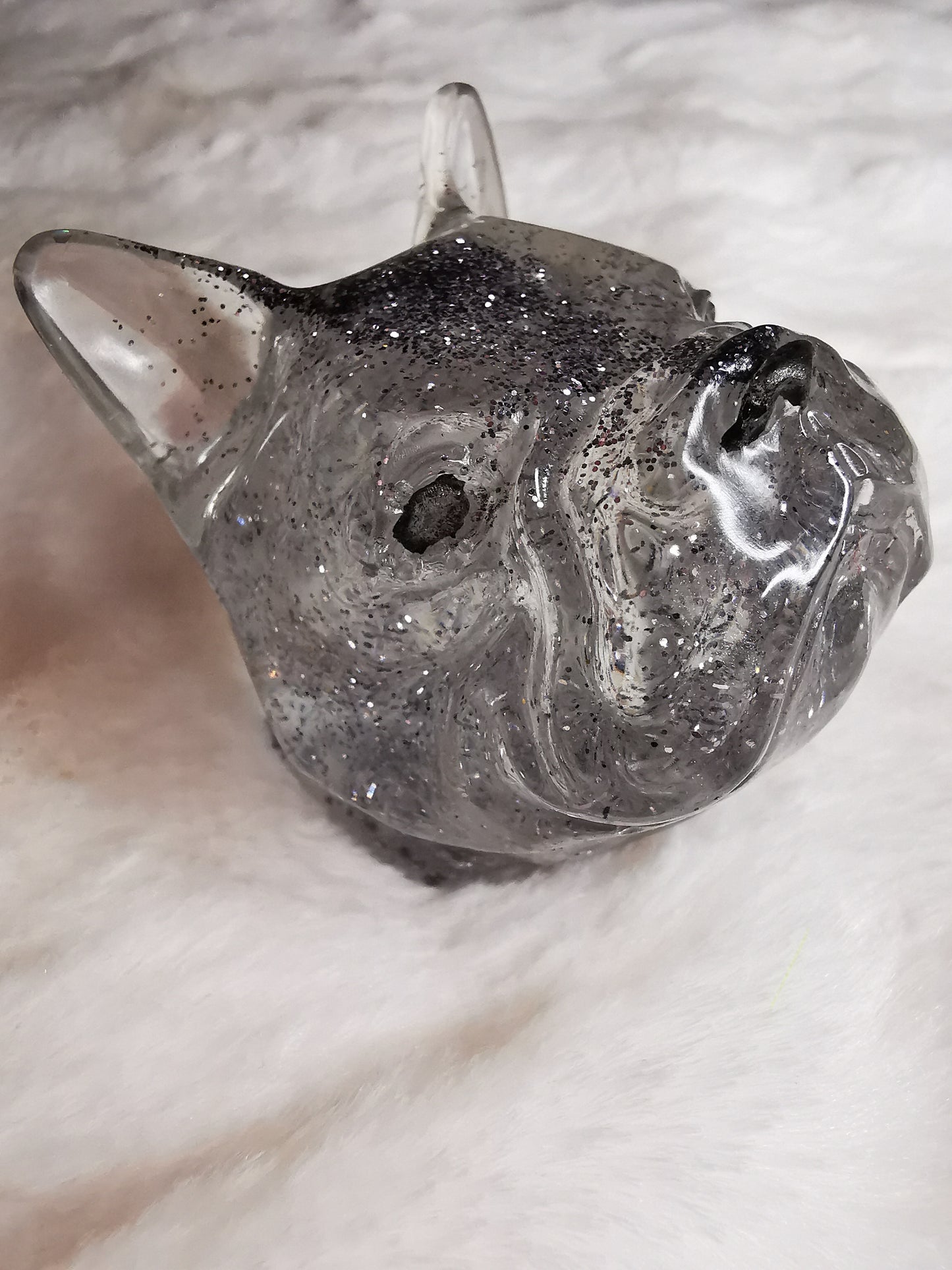 Bouledog français décoratif transparent avec des paillettes grise