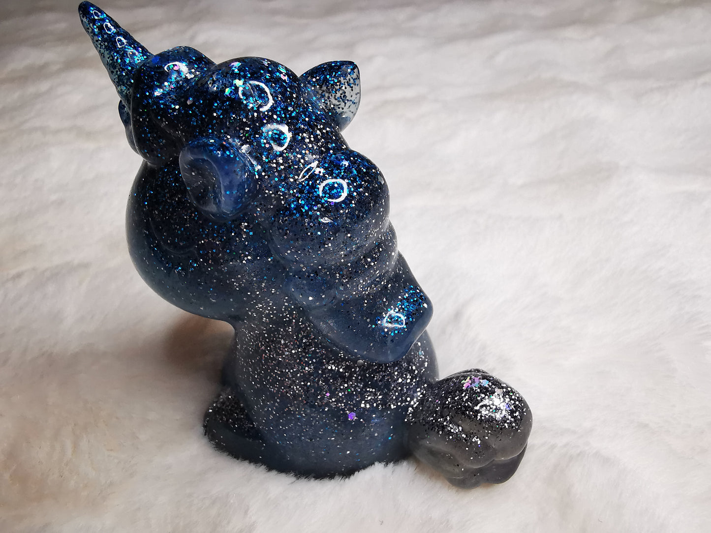 Licorne décorative bleu nuit et gris pailleté