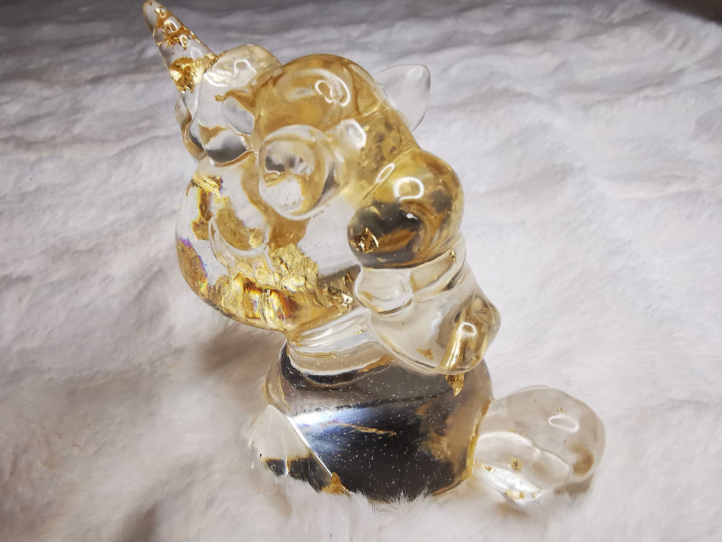 Licorne décorative transparente avec feuille d'or