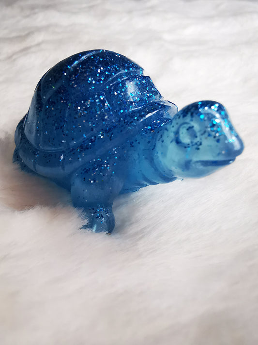 Tortue décorative bleu pailleté