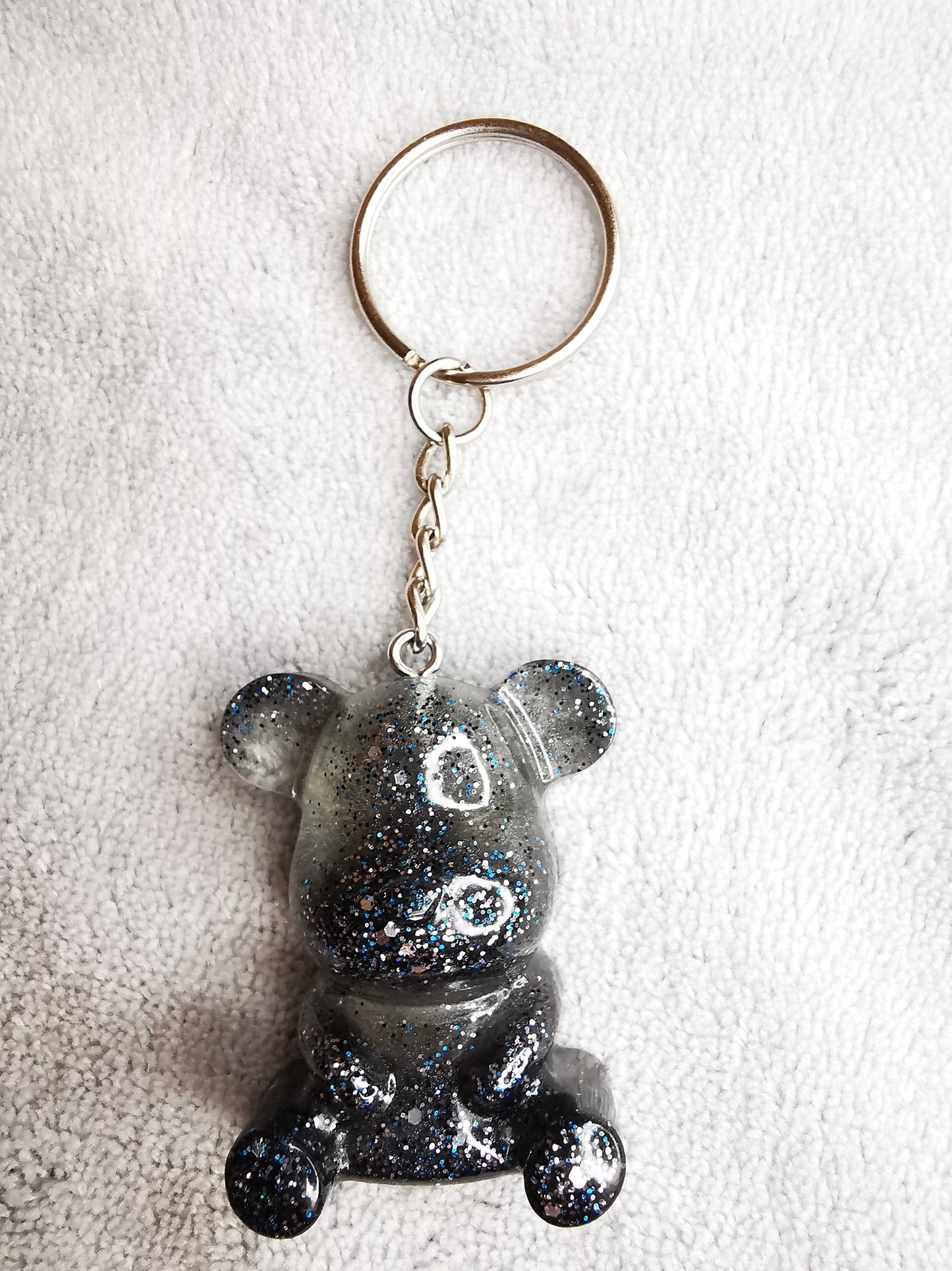Porte clé ourson gris/noir pailleté