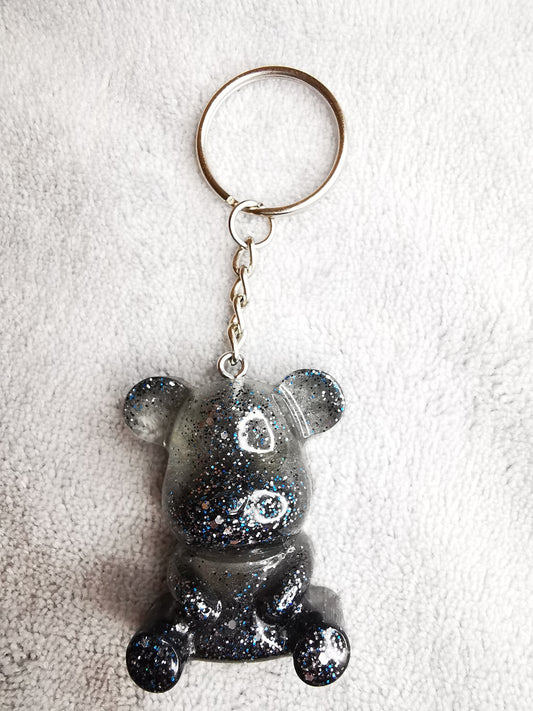 Porte clé ourson gris/noir pailleté