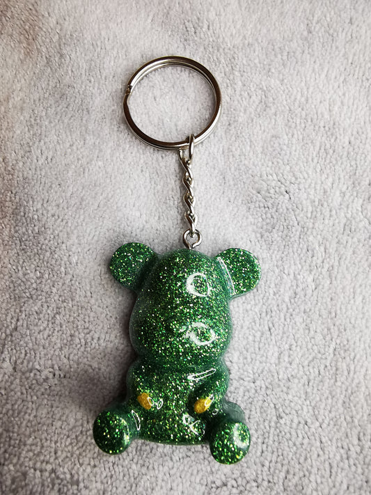 Porte clé ourson vert pailleté