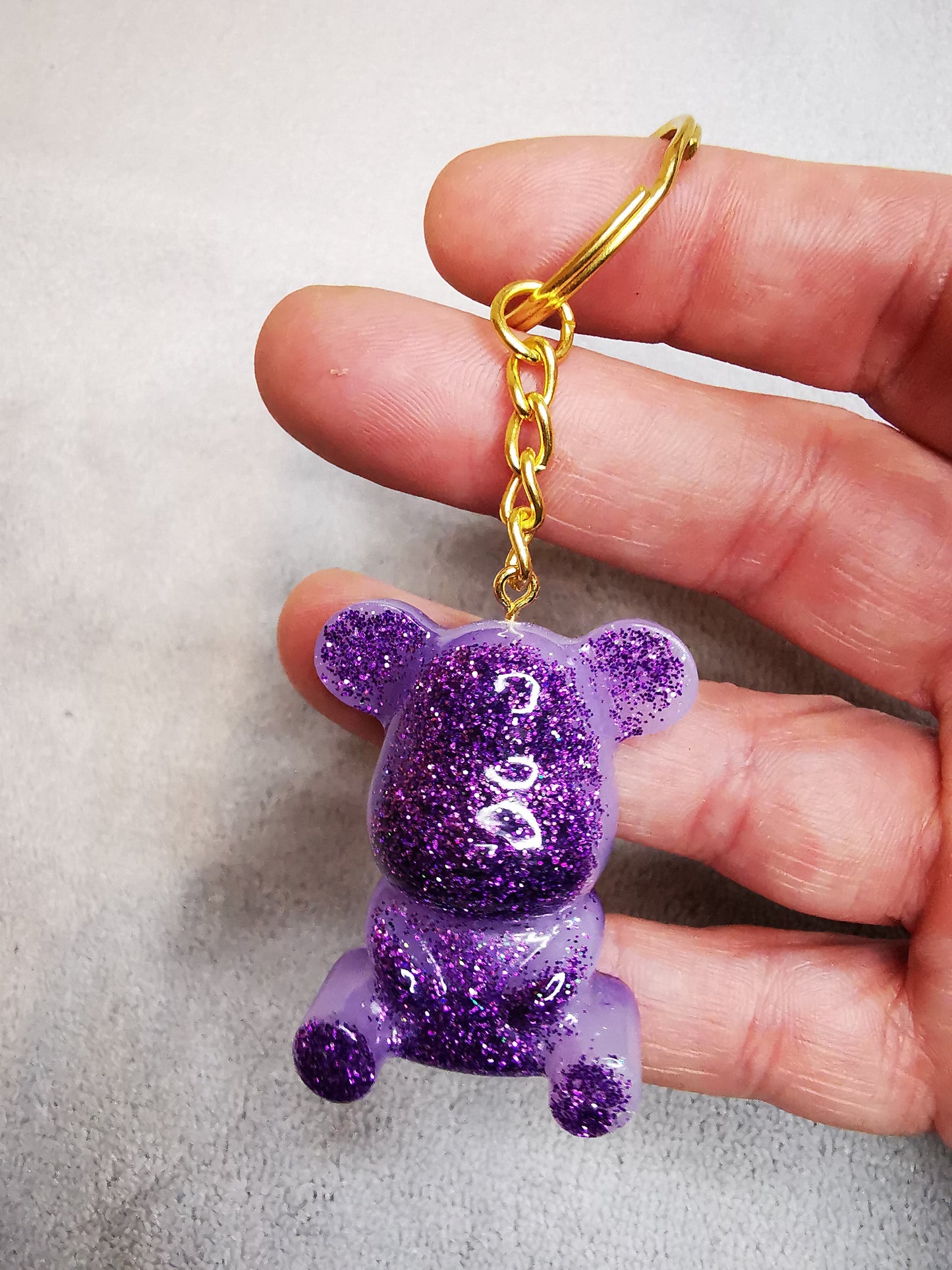 porte clé ourson violet pailleté
