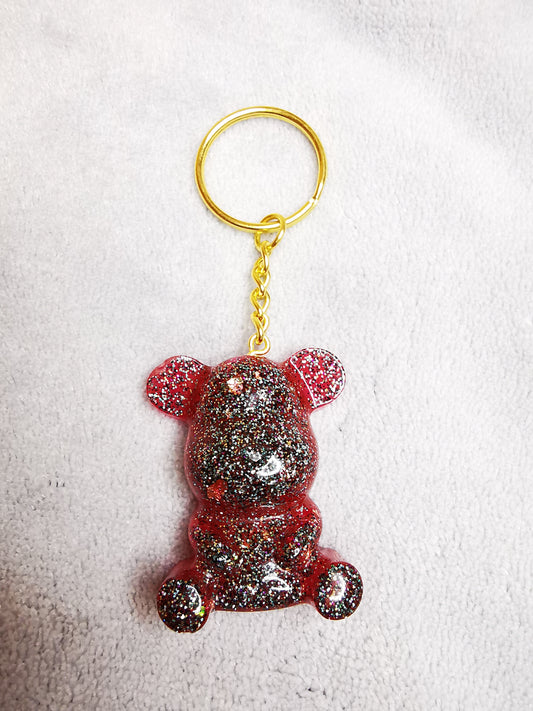 Porte clé Ourson rouge pailleté noir