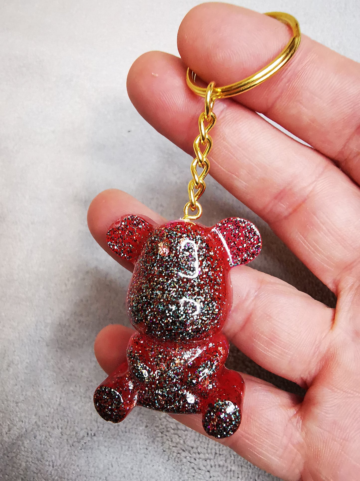 Porte clé ourson rose pailleté