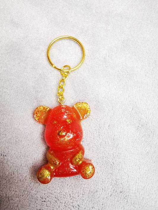 Porte clé ourson rouge orangé pailleté
