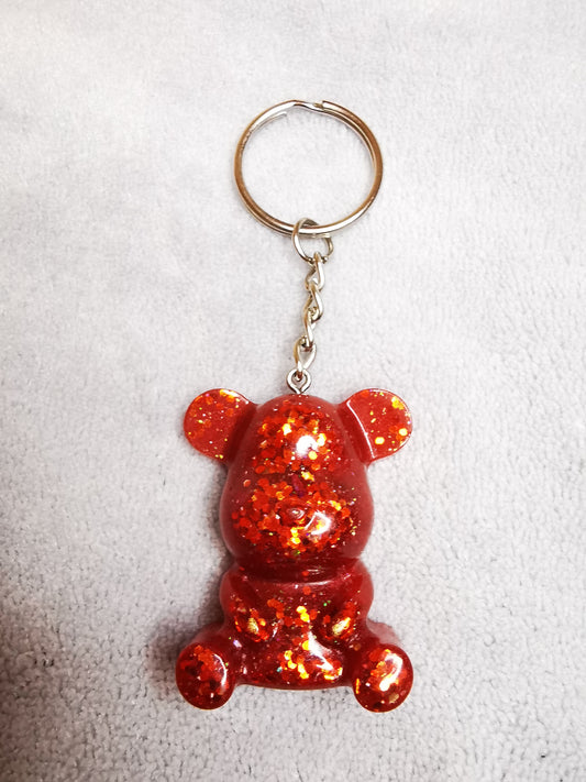 Porte clé ourson rouge pailleté