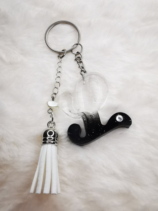 Porte clé lettre L avec strass et pompon
