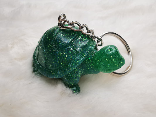 Porte clé tortue vert pailleté
