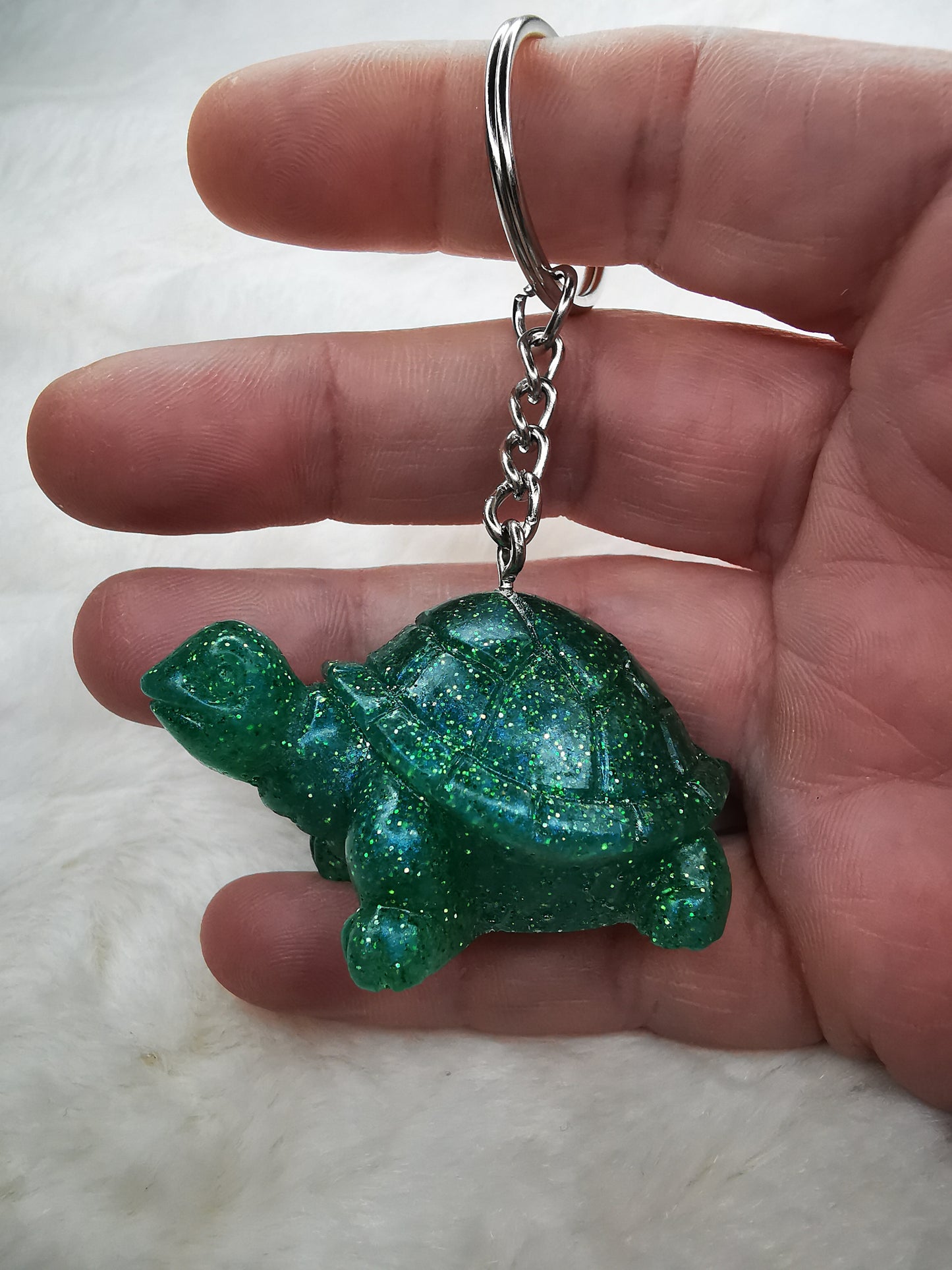Porte clé tortue vert pailleté