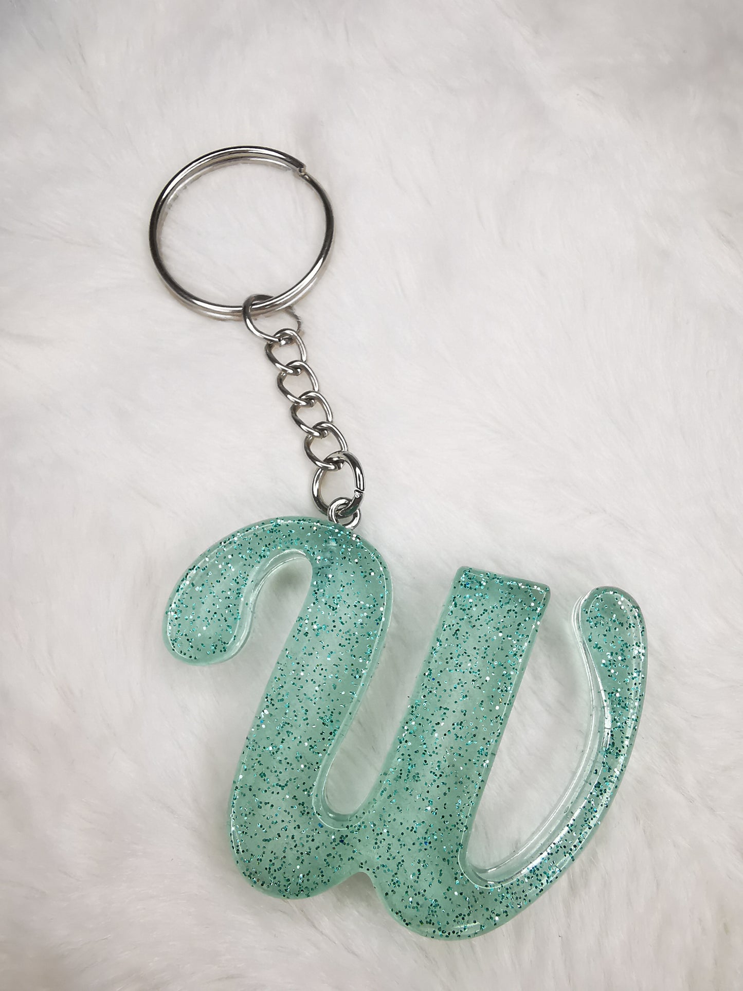 Porte clé lettre W vert pailletté
