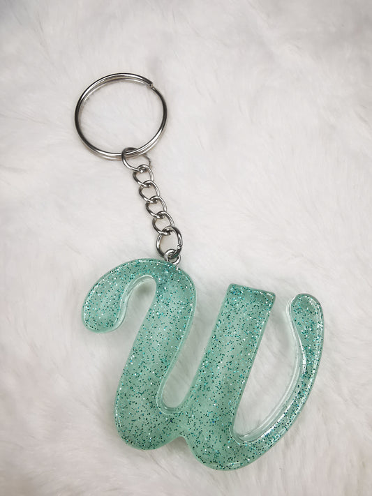 Porte clé lettre W vert pailletté