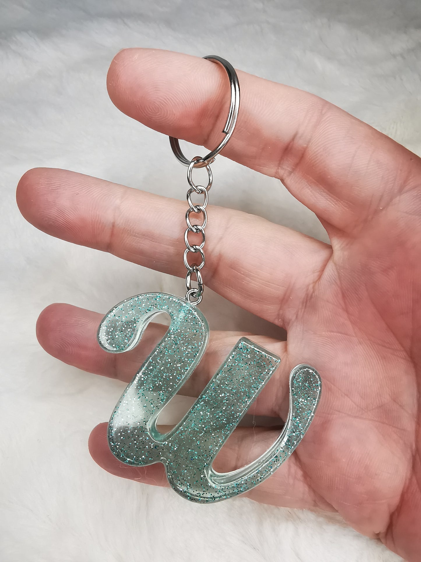 Porte clé lettre W vert pailletté