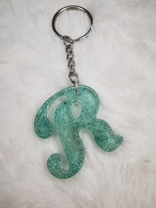 Porte clé lettre R vert pailletté
