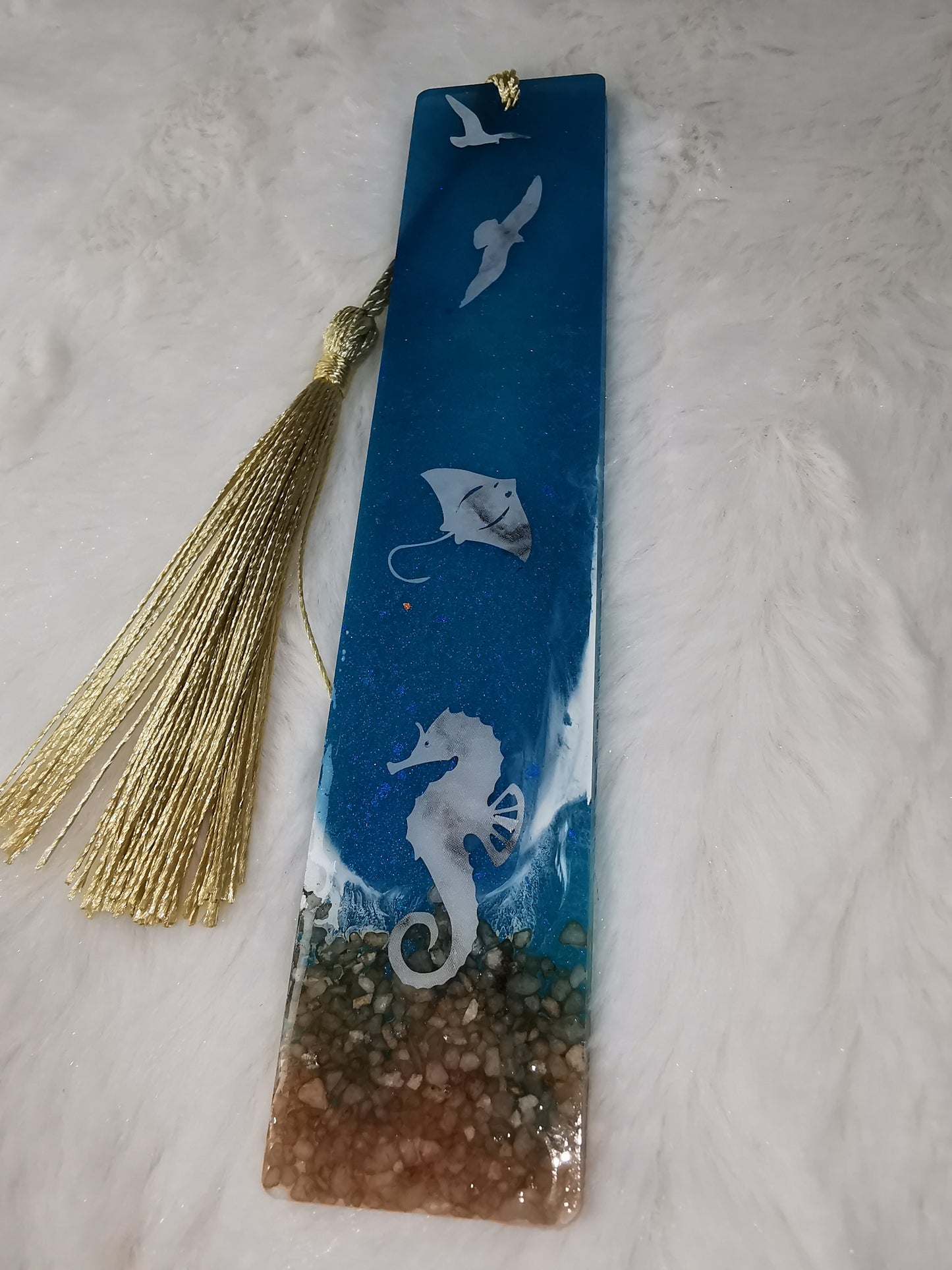 Marque page effet mer avec hypocampe