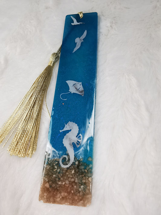 Marque page effet mer avec hypocampe