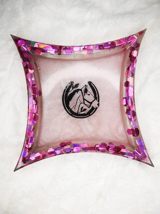 vide poche avec cheval pailletté rose