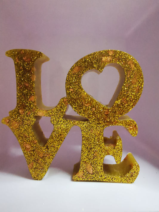 Love décoratif or pailletée avec feuille cuivrée (st valentin)