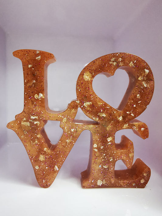 Love décoratif cuivrée avec feuille d'or (st valentin)