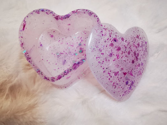 boite coeur violette et rose avec paillettes holographique
