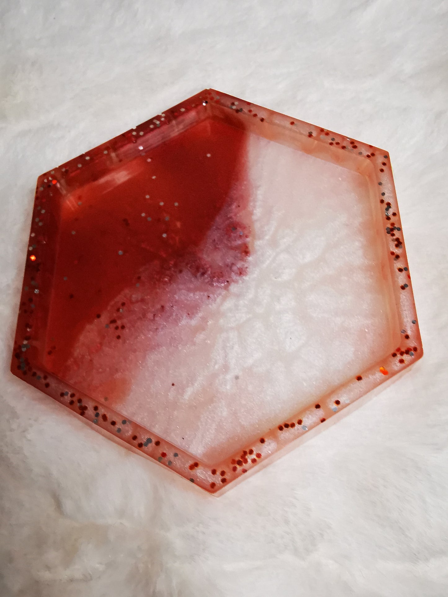vide poche rouge et blanc pailletté