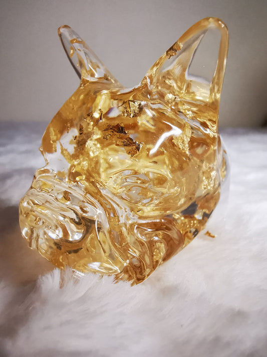 Bouledog français décoratif transparent avec feuilles d'or