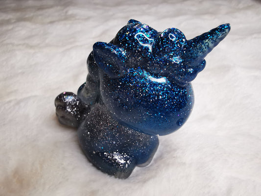 Licorne décorative bleu nuit et gris pailleté