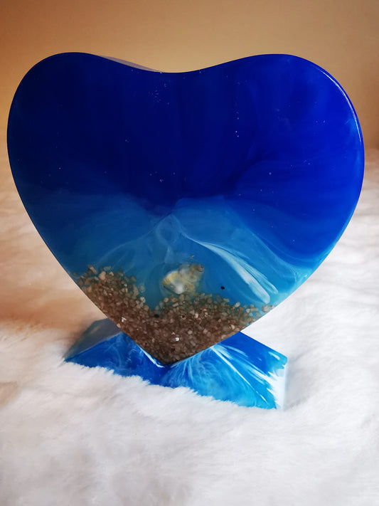 Coeur sur pied bleu effet mer