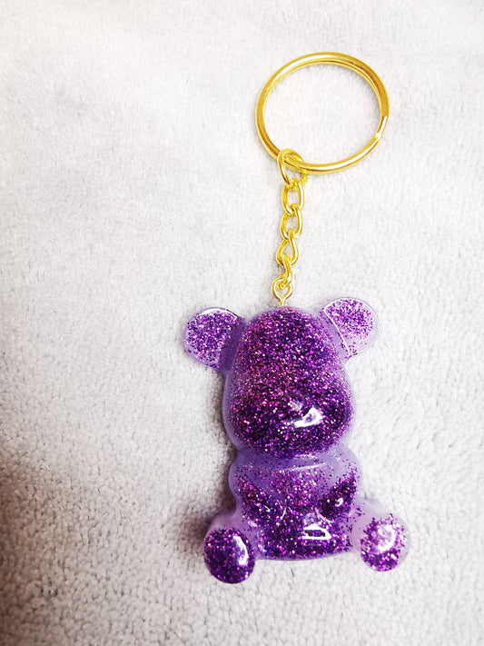 porte clé ourson violet pailleté