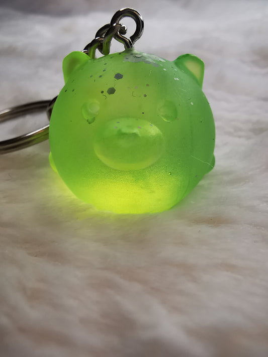 Porte clé ourson vert fluo