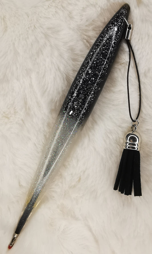Stylo noir pailletté et blanc avec son pompon