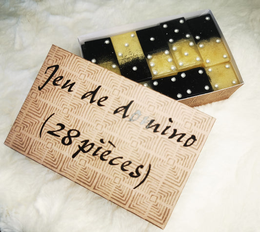 Jeu de domino pailletté noir et cuivré